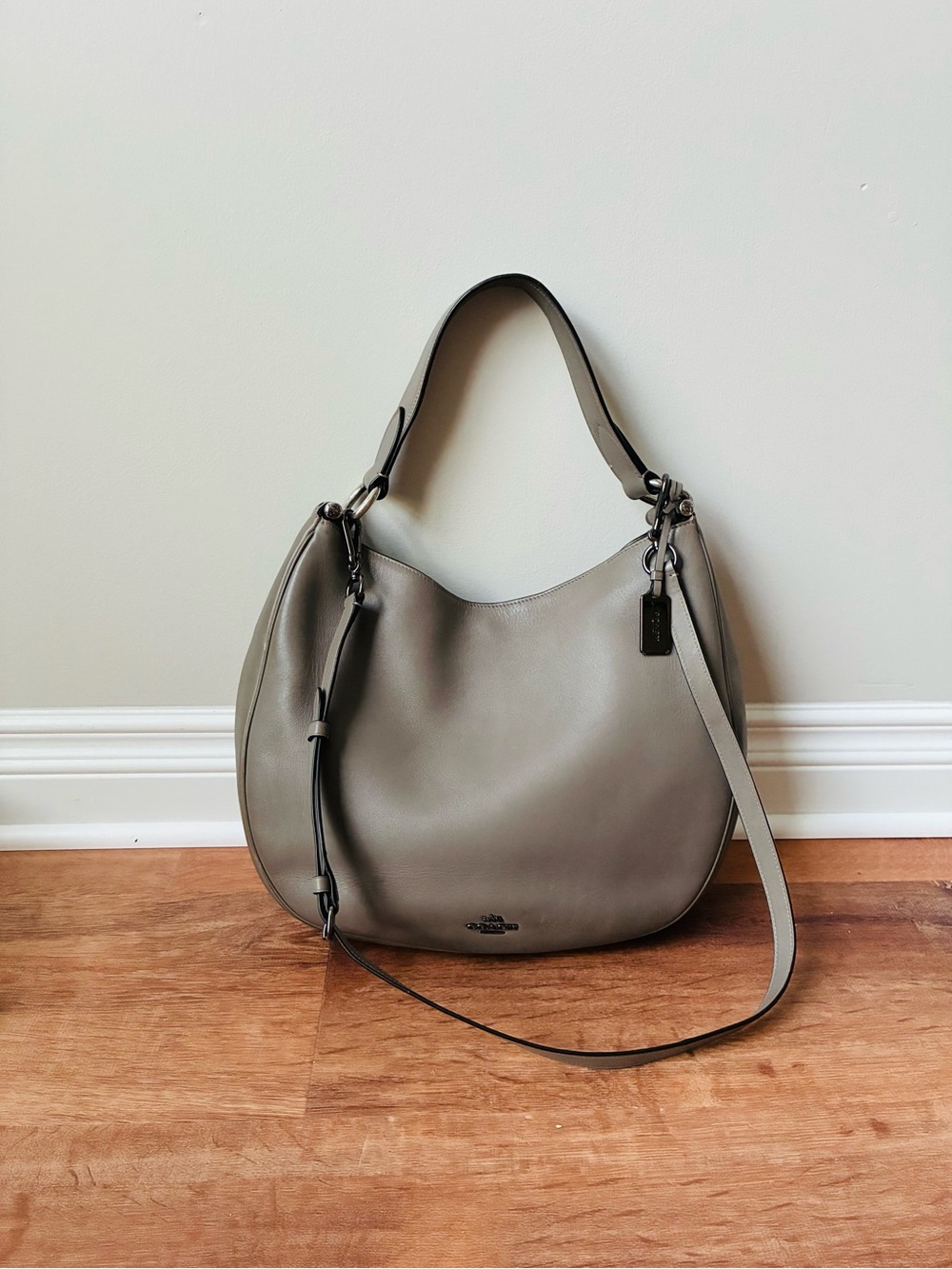 Coach Mae Leather Hobo Shoulder Crossbody Purse, 36026, Grey Birch / Gunmetal